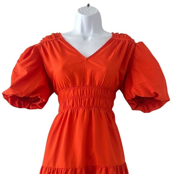 Stule House Women's Orange V-Neck Puff Sleeve Tiered Maxi Dress L - Picture 5 of 7